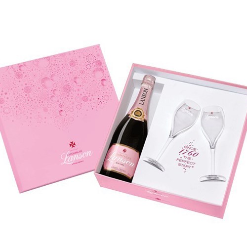 Send Lanson Rose And Branded Flutes Pink Gift Set Online